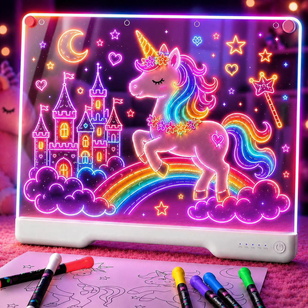 Tablero de notas LED Doodle Glow recargable de 16 pulgadas, 7 modos...