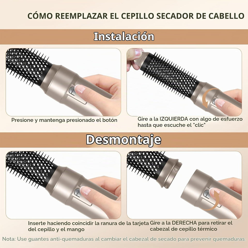 Cepillo secador de pelo 6 en uno, rizador de aire, cepillo redondo...
