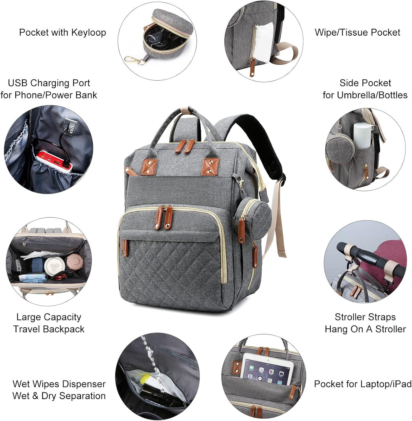 Lamroro Bolsa de pañales con cambiador, mochila de pañales 3 en 1 p...