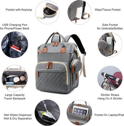 Lamroro Bolsa de pañales con cambiador, mochila de pañales 3 en 1 p...