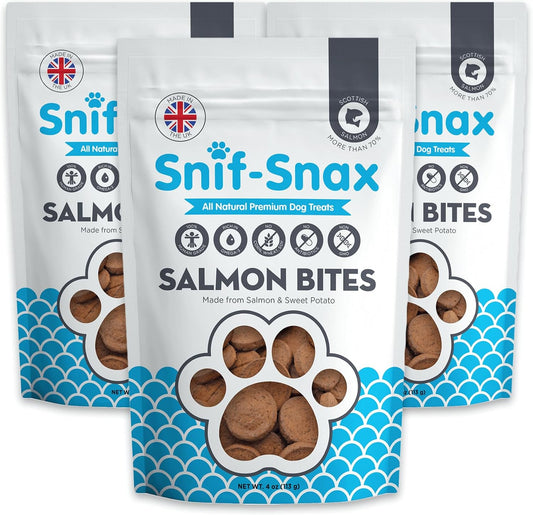 Snif-Snax Salmon Bites - Golosinas para perros, paquete de 3 golosi...