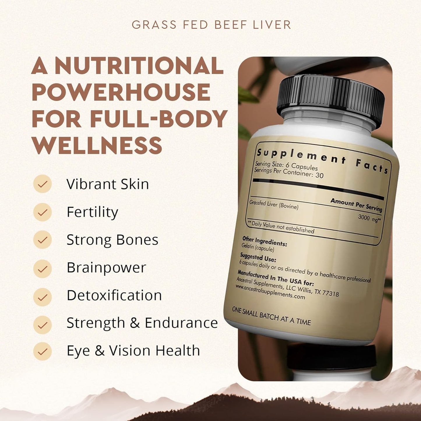 Ancestral Supplements Hígado vacuno alimentado con pastura (disecad...