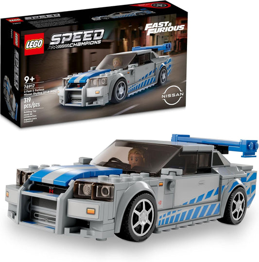 LEGO Speed Champions 2 Fast 2 Furious Nissan Skyline GT-R (R34) 76917 - kit de construcción de autos de carreras, coleccionable con minifigura Racer, juego 2023 para niños y niñas a partir de 9 años