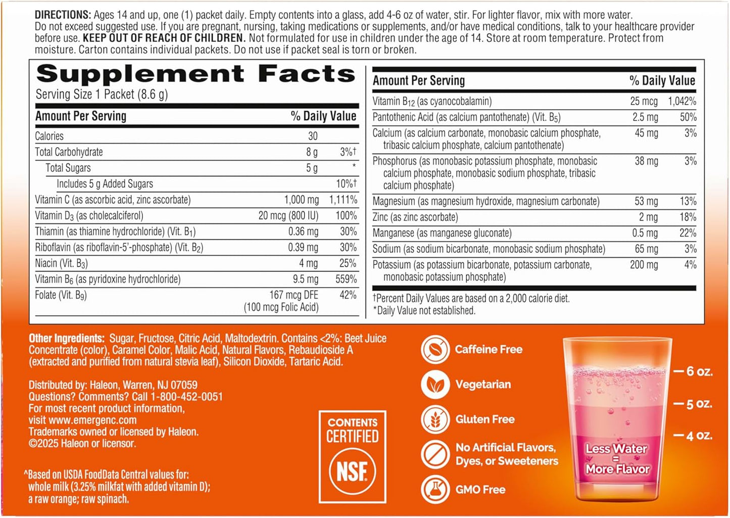 Emergen-C Polvo de apoyo inmunológico de 1000 mg de vitamina C fram...