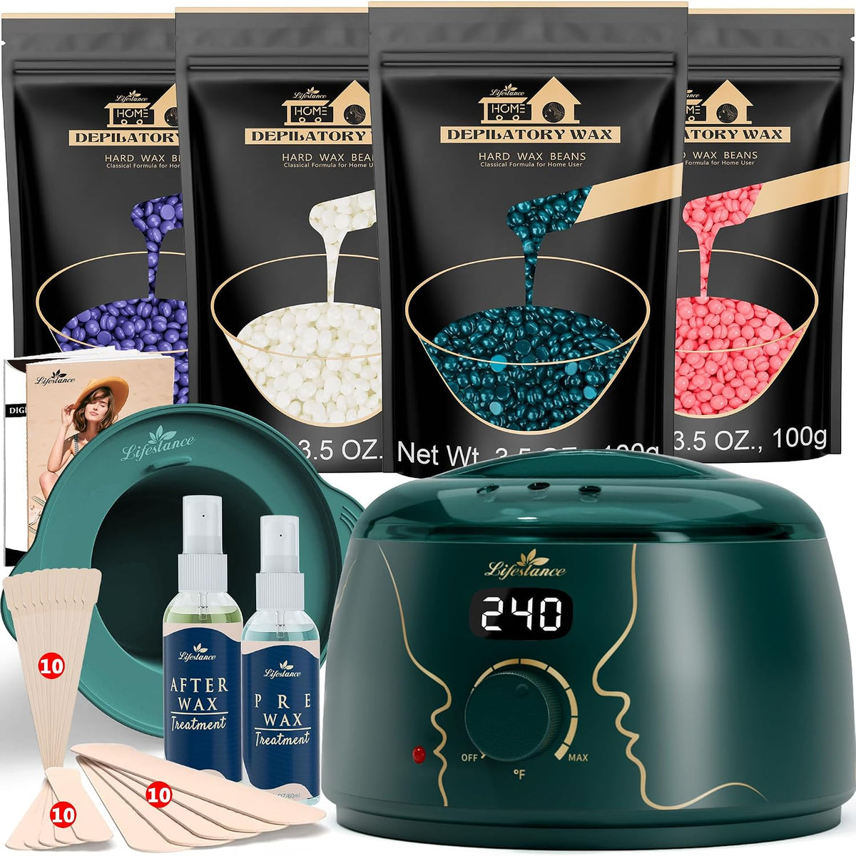 Lifestance Kit de Depilación para Mujeres y Hombres - Calentador Di...