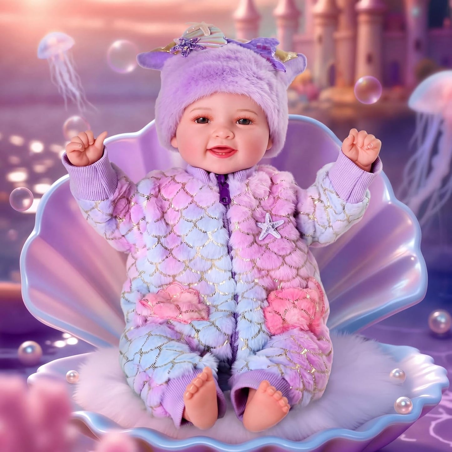 BABESIDE Muñeca de sirena para niña, 17 pulgadas, suave, realista,...