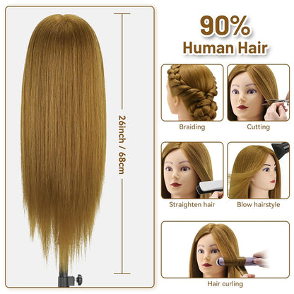 Cabeza de maniquí con 90% cabello humano, cabeza de muñeca de pelo...
