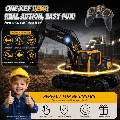kolegend - Juguete de excavadora a control remoto de 16 pulgadas, v...