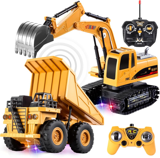 JOYIN Juego de 2 vehículos de construcción a control remoto, excava...