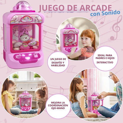 Marlrin Máquina de Garra para Niños, Mini Máquina Expendedora Juguetes de Unicornio para Niñas, Agarrador de Dulces Dispensador de Premios con Sonido y 20 Mini Juguetes de Peluche, Juego de Arcade