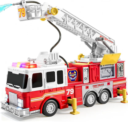 JOYIN Camión de Bomberos Extra Grande para Niños Pequeños con Escalera de 33 Pulgadas, Luces y Bomba Rociadora, Vehículo de Emergencia Grande, Juguetes para Niños de 3, 4, 5, 6, 7 Años de Edad, Regalo