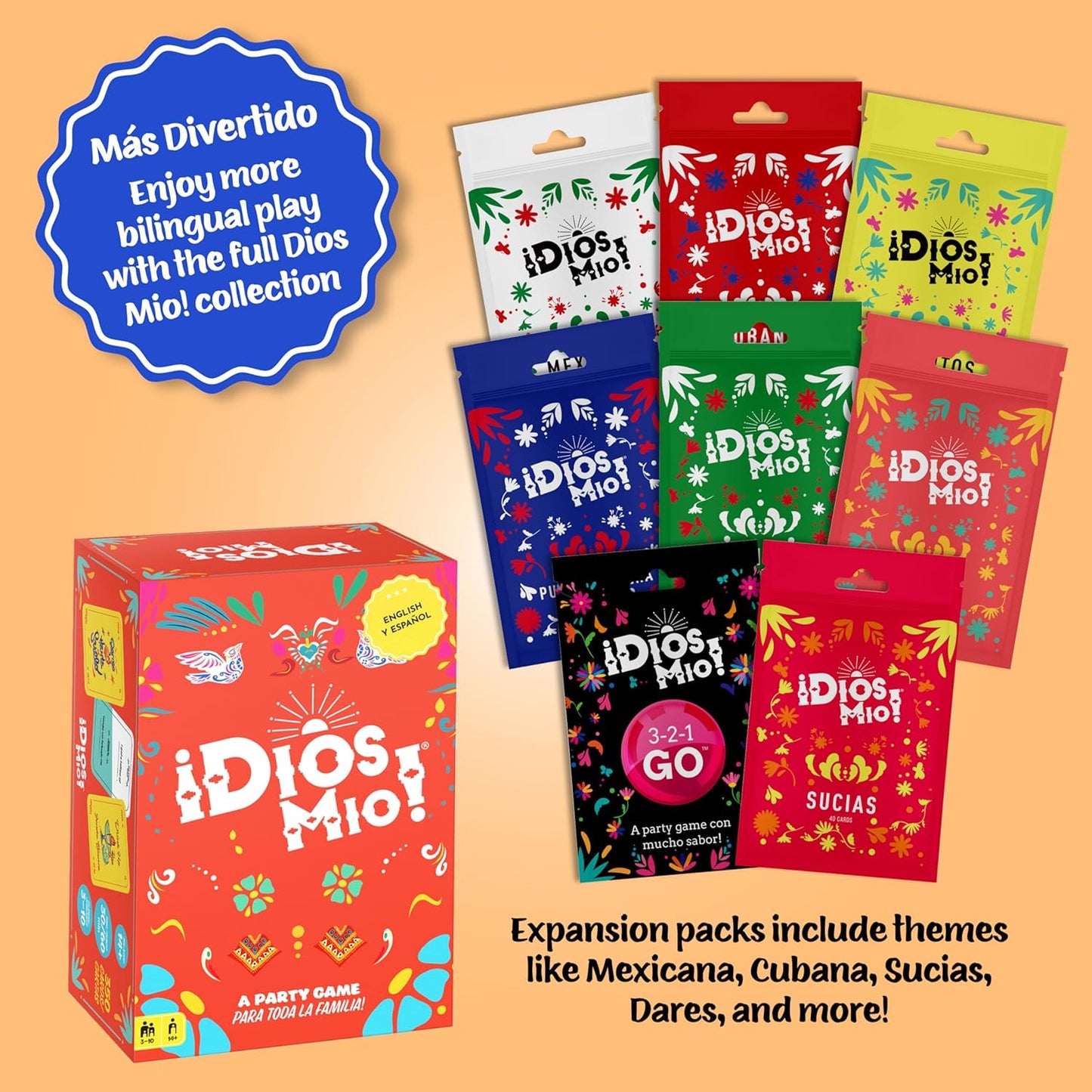 Dios Mio! Juego de fiesta latina - 275 cartas en inglés y español para latinos, mayores de 17 años y 2+ jugadores | 275 cartas en inglés para latinos, mayores de 17 años y 2+ jugadores