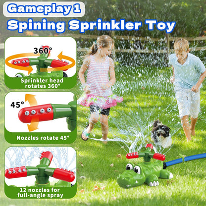 Juego de aspersores de agua 4 en 1 para niños y juguete de bola de agua, rociador de béisbol de cocodrilo para patio trasero, juguetes de verano al aire libre para niños y niñas, juguetes de