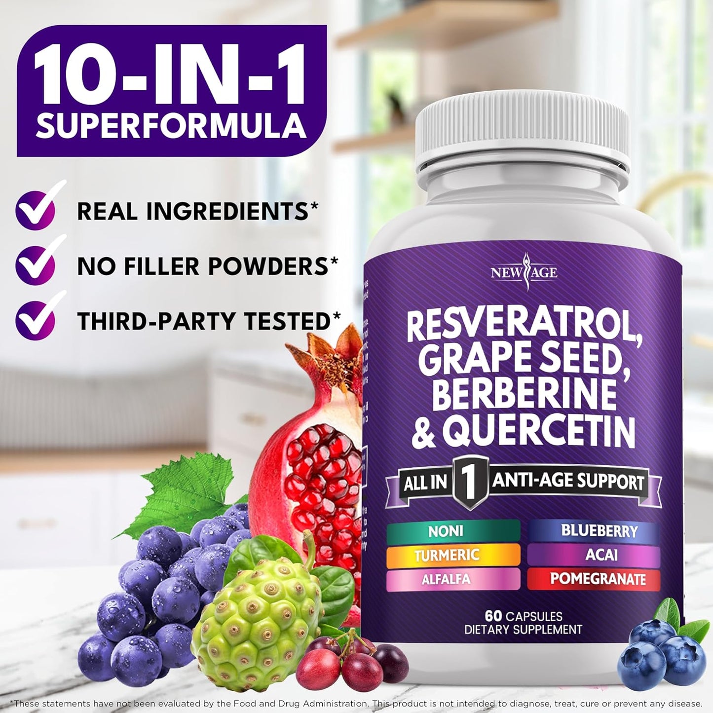 NEW AGE Resveratrol, berberina, extracto de semilla de uva, quercet...