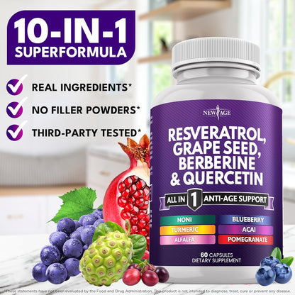NEW AGE Resveratrol, berberina, extracto de semilla de uva, quercet...