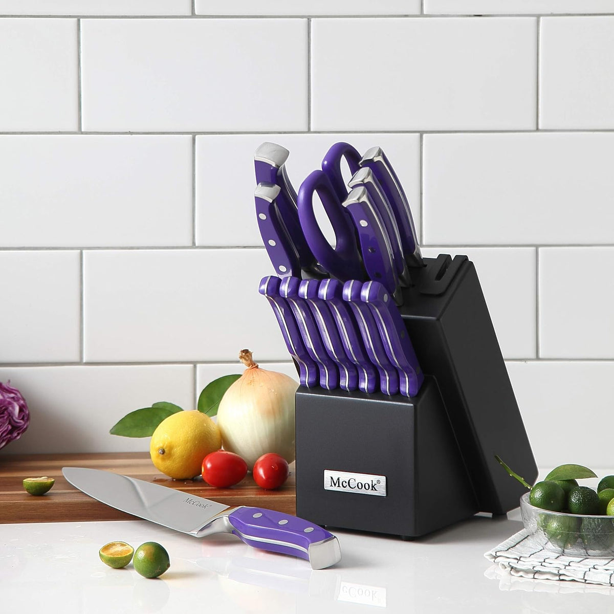 McCook FDA Juego de cuchillos de cocina de acero inoxidable con blo...