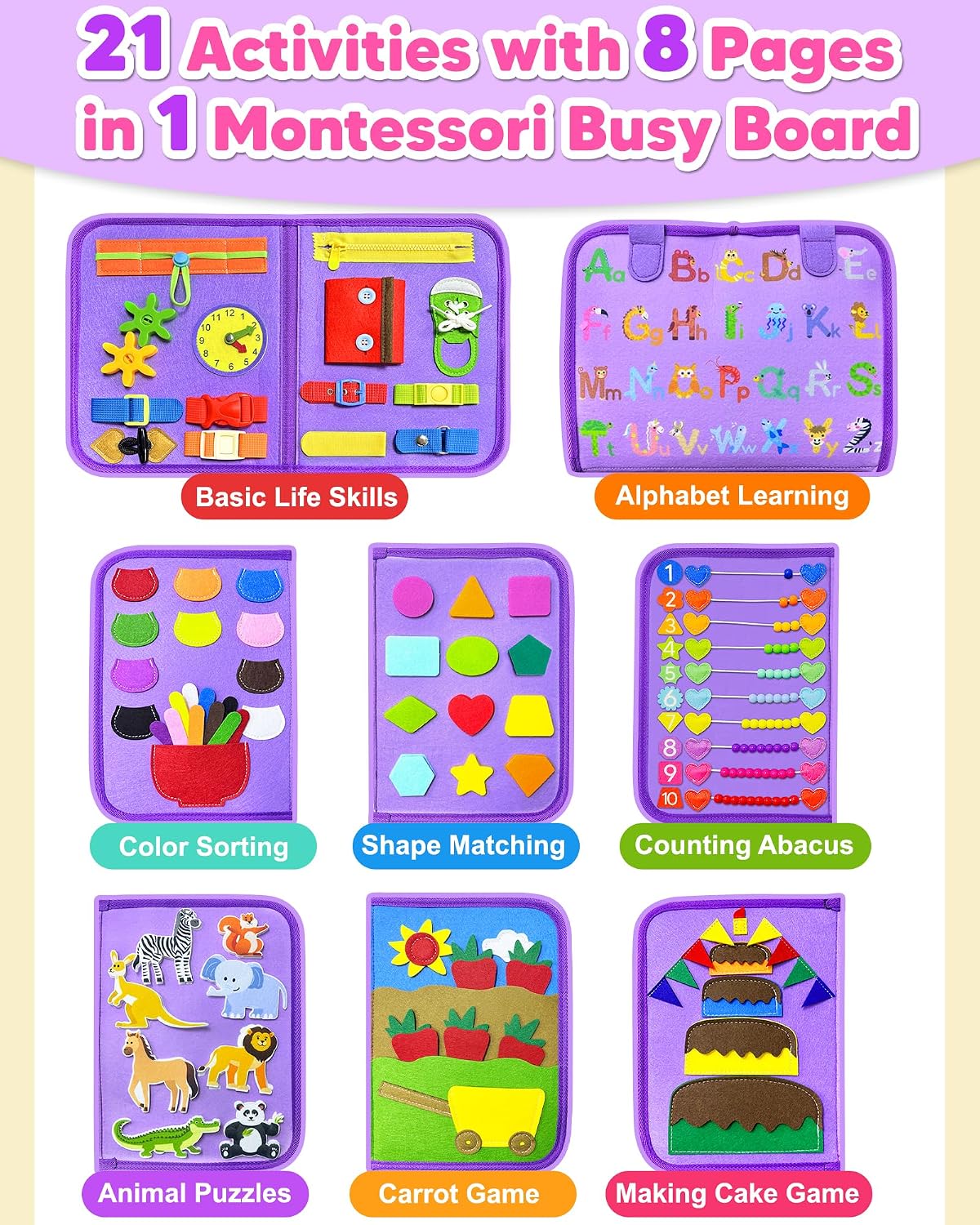 Exorany Tablero Ocupado Juguetes Montessori para Niños Pequeños Niñ...