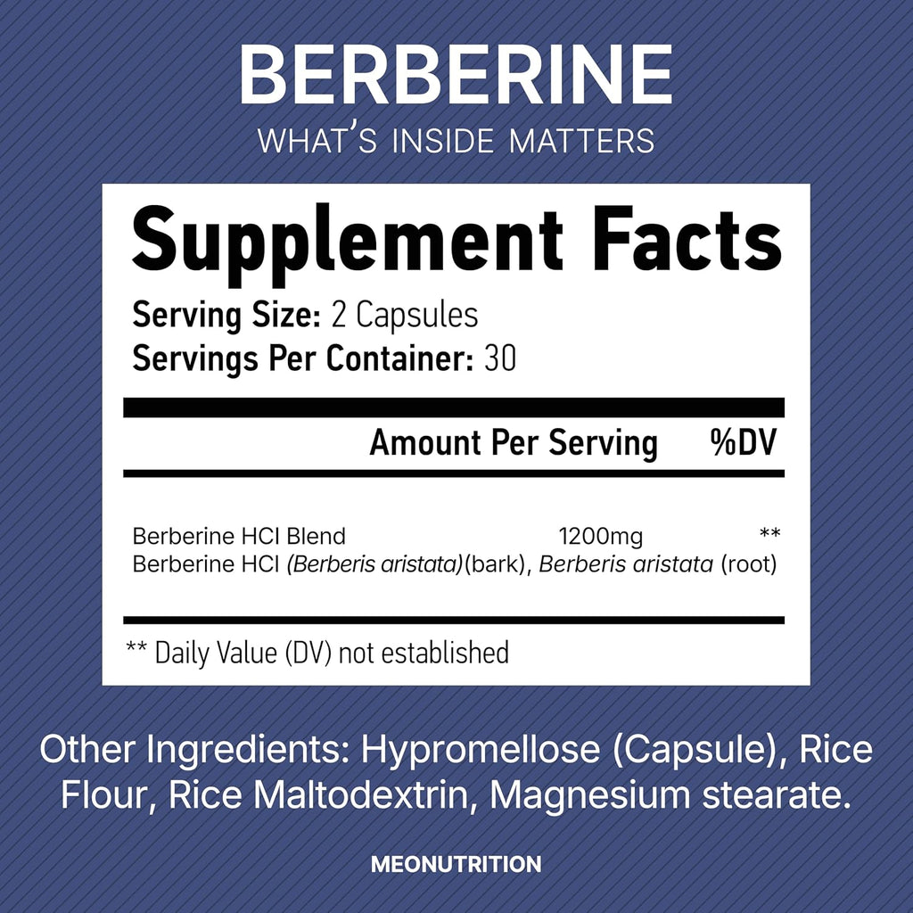 Meo Nutrition Suplemento de berberina de 1200 mg HCI - 60 cápsulas,...