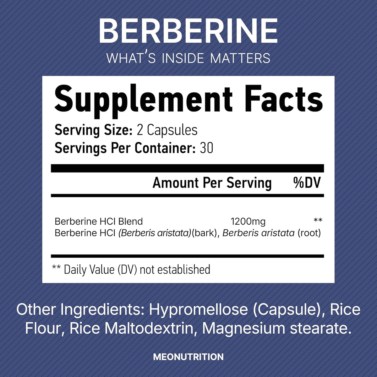 Meo Nutrition Suplemento de berberina de 1200 mg HCI - 60 cápsulas,...
