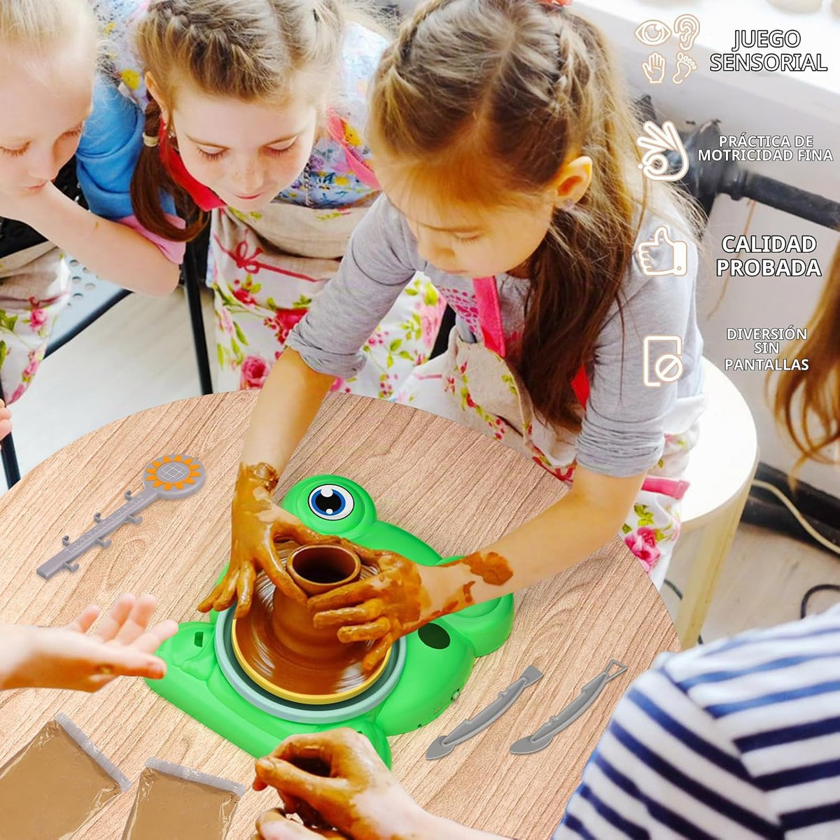 Rueda de alfarería para niños - Kit completo de pintura de cerámica...