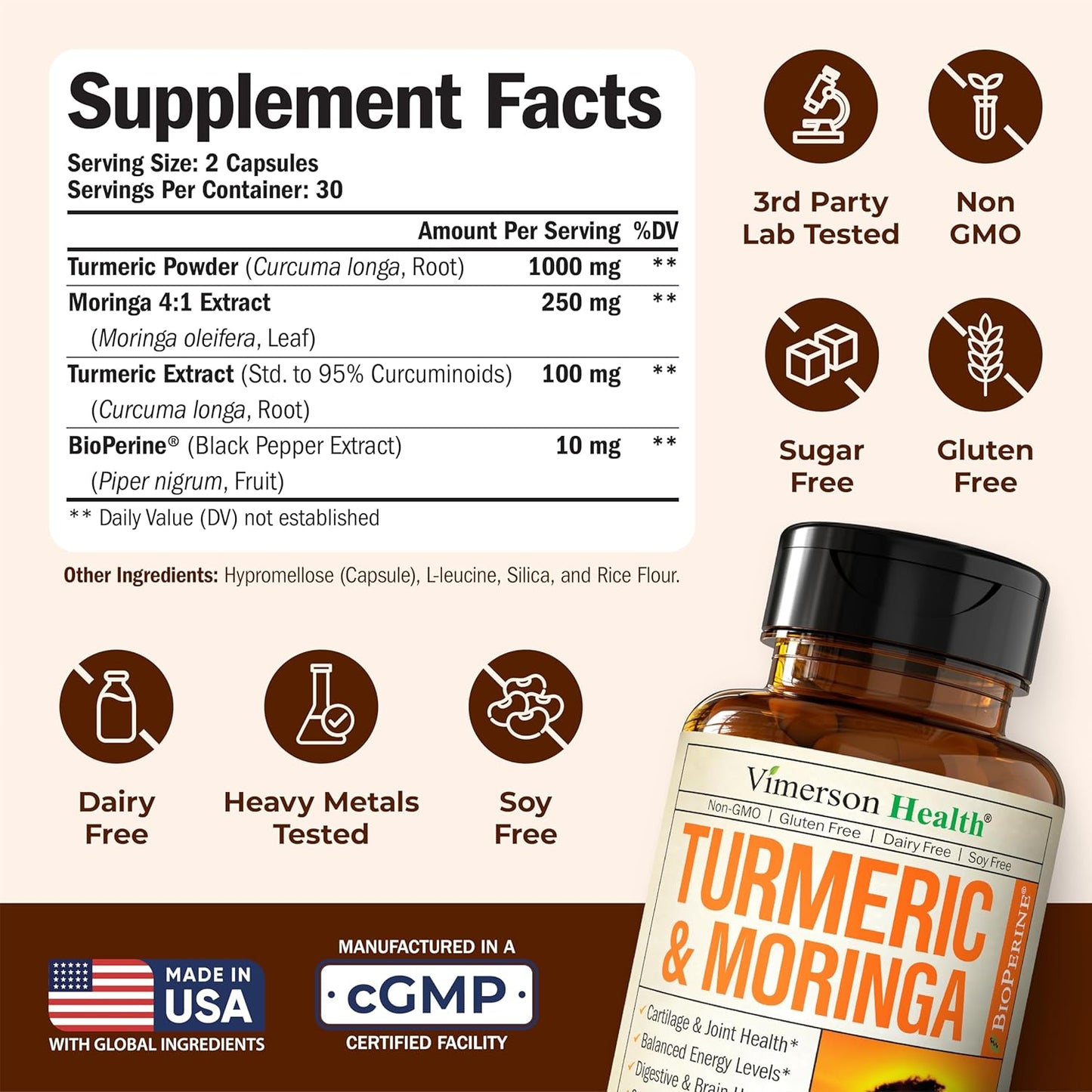 Suplemento de Moringa + Cúrcuma Curcumina para la Salud de las Arti...