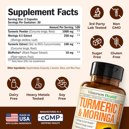 Suplemento de Moringa + Cúrcuma Curcumina para la Salud de las Arti...