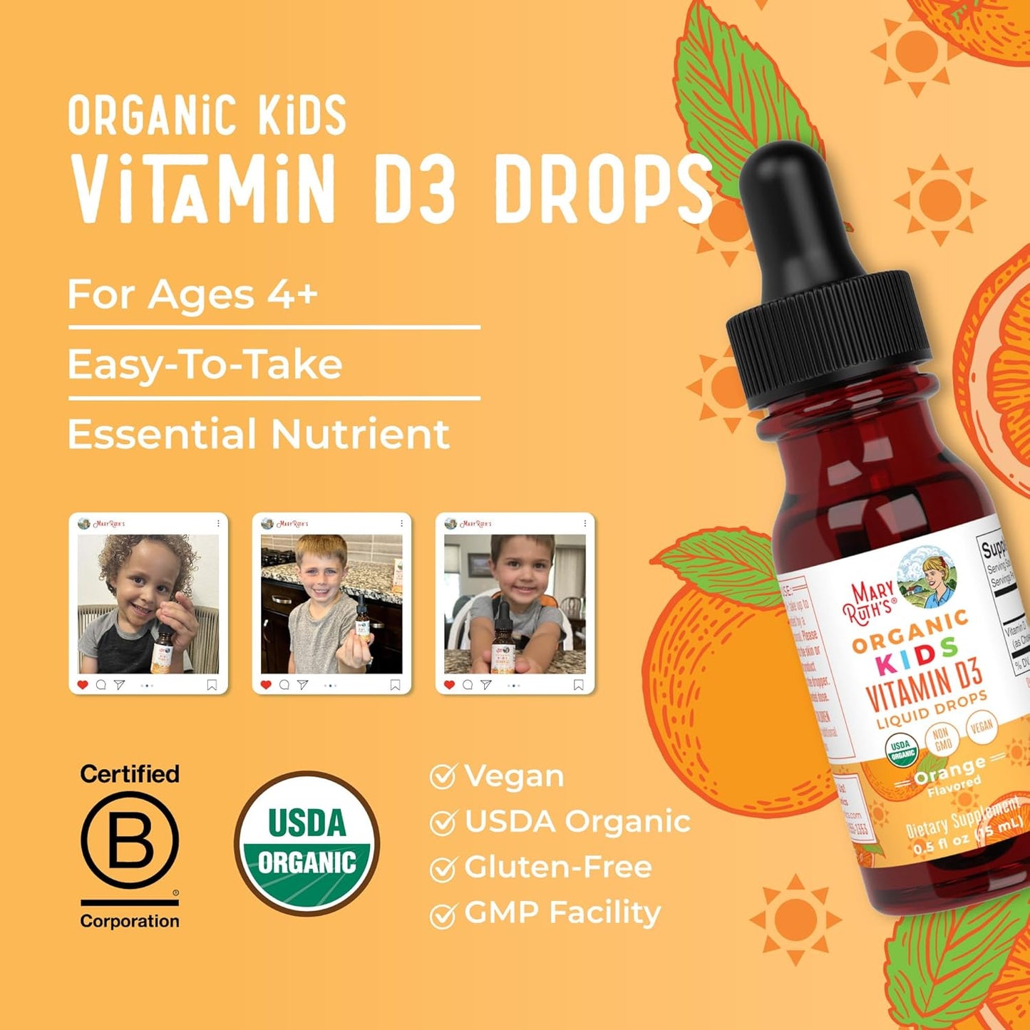 MaryRuth Organics USDA Orgánico Gotas Líquidas de Vitamina D3 para...