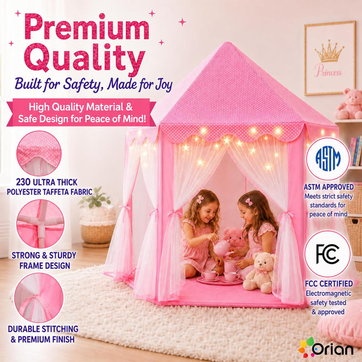 Tienda de campaña ORIAN Princess para niñas, tienda de juegos rosa...