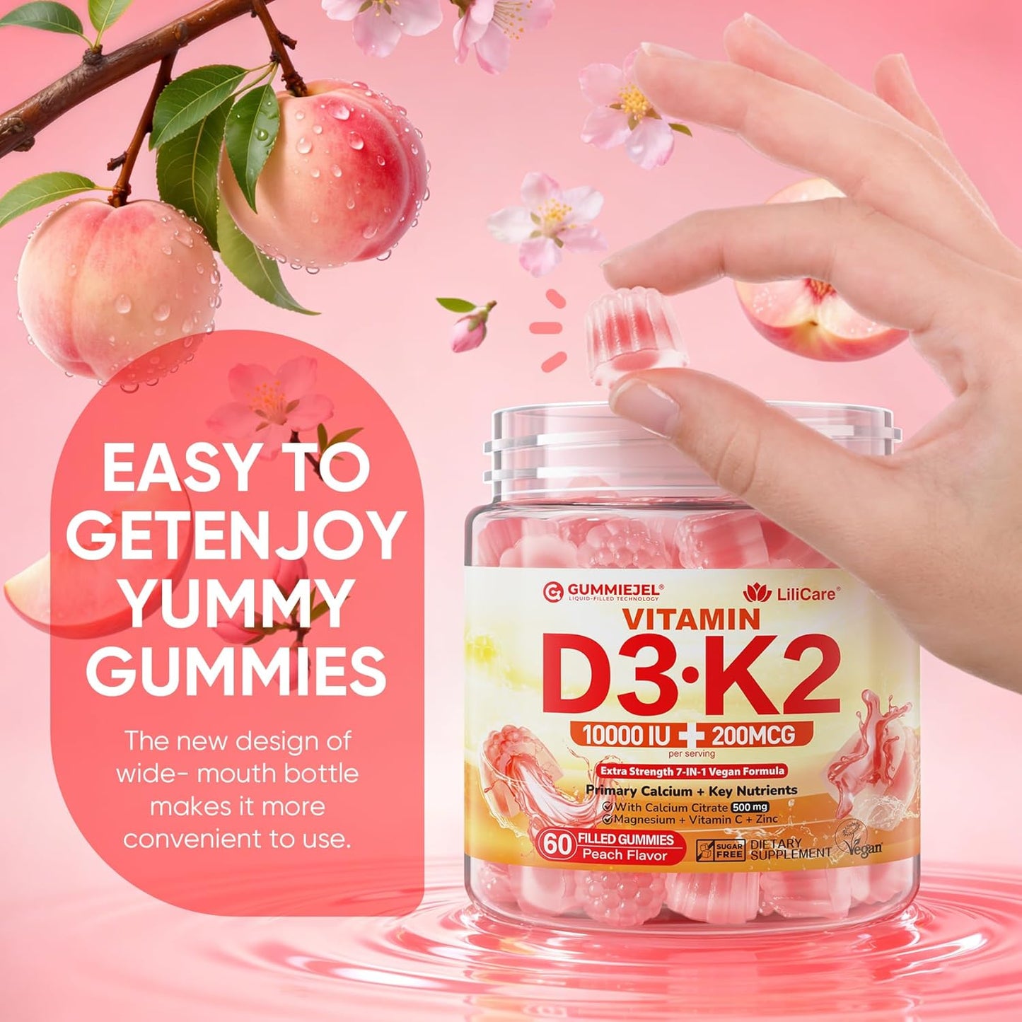 Gomitas rellenas de vitamina D3 K2 5000UI \/ 10,000 IU con 500mg de...