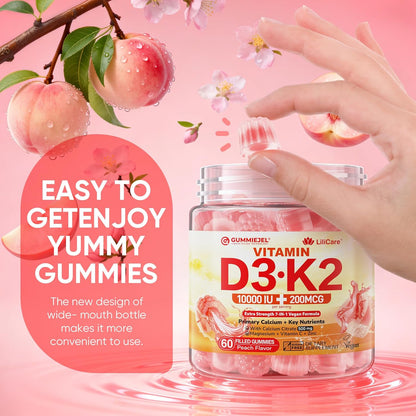 Gomitas rellenas de vitamina D3 K2 5000UI \/ 10,000 IU con 500mg de...