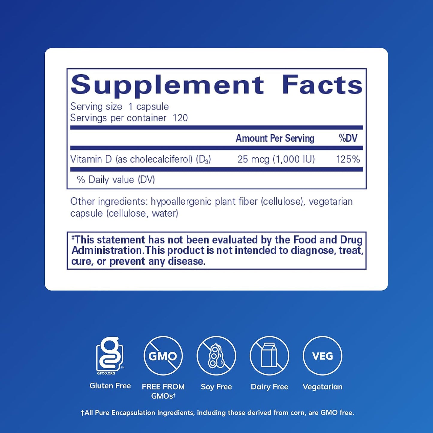 Pure Encapsulations Vitamina D3 25 mcg (1,000 UI) - Suplemento para...