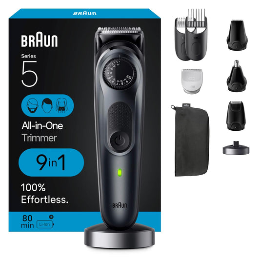 Braun Kit de afeitado todo en uno para hombre Serie 5 5490, 9 en 1 para barba, cara, nariz, orejas, cortadora de pelo, peluquero corporal y cuidado masculino, regalos de vacaciones para hombres