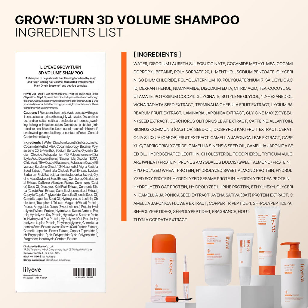 lilyeve GROWTURN Champú con cepillo de volumen 3D, biotina, crecimi...