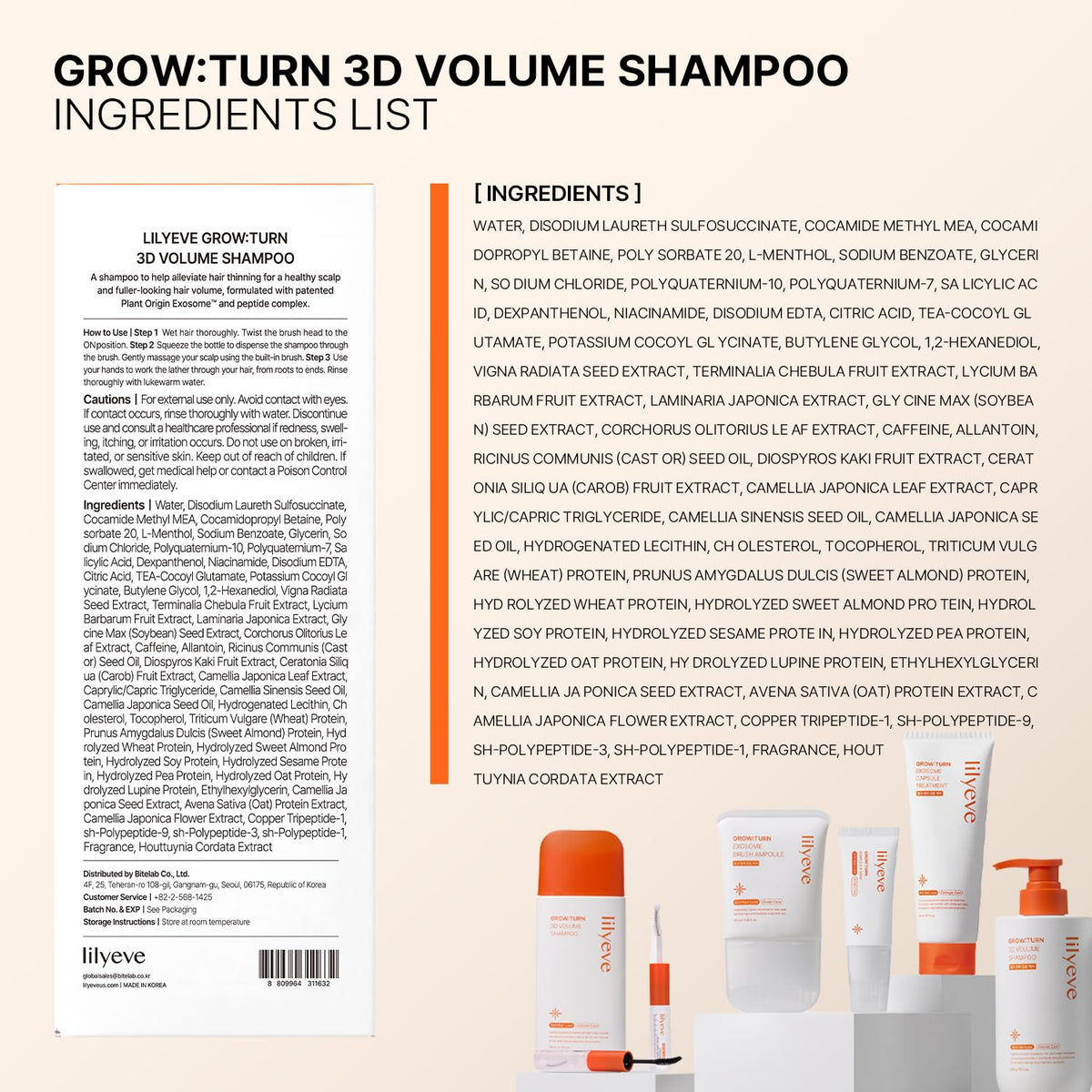lilyeve GROWTURN Champú con cepillo de volumen 3D, biotina, crecimi...