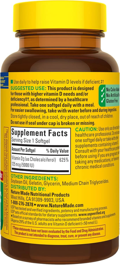 Nature Made Vitamina D3 5000 UI (125 mcg), suplemento de vitamina D...