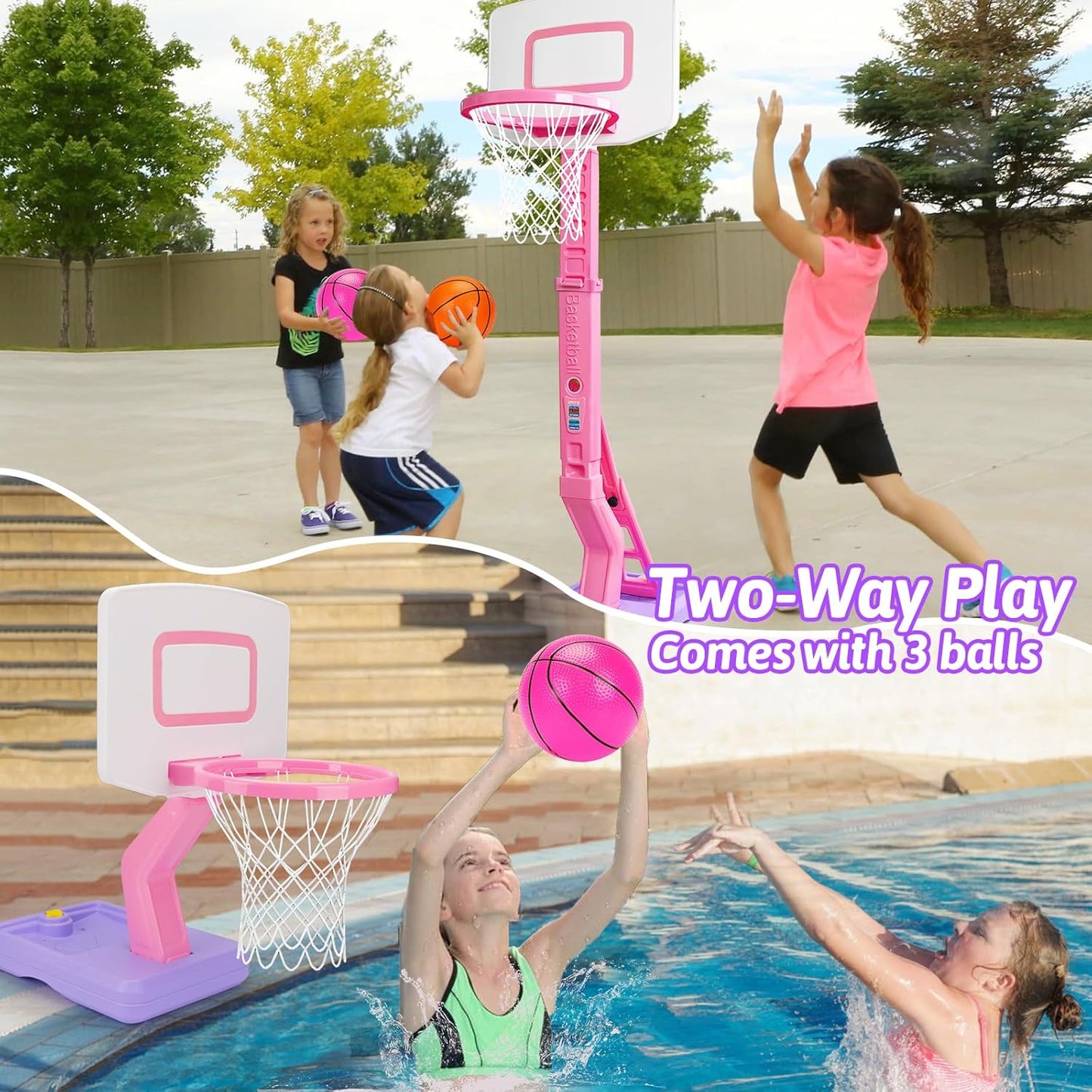 Aro de baloncesto para niñas pequeñas, rosa, ajustable, mini, con b...