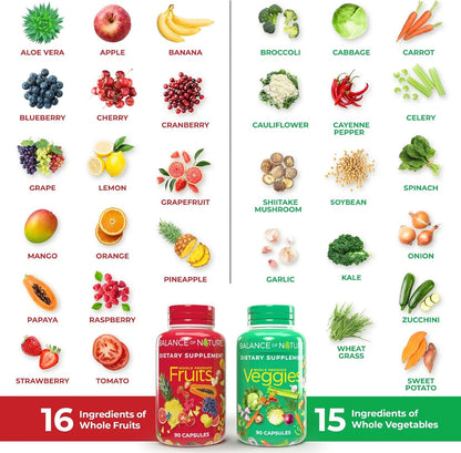 Balance Of Nature Suplementos de frutas y verduras, 90 cápsulas de...