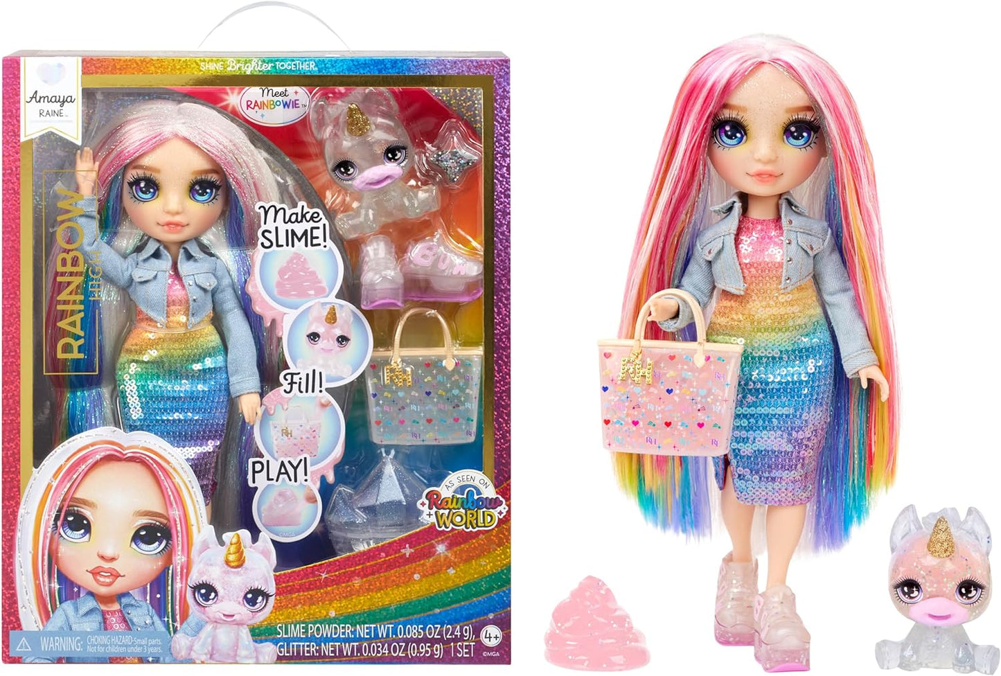 Rainbow High Amaya, Rainbow con kit de slime y mascota, muñeca de m...