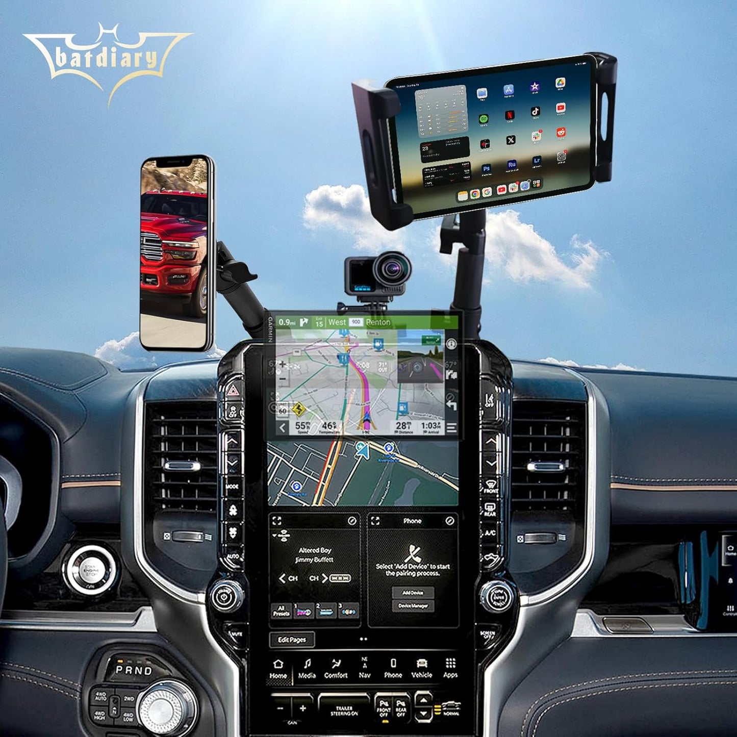Ram 1500 - Soporte magnético para teléfono compatible con Dodge Ram 1500 2500 3500 TRX Accesorios de fibra de carbono de metal para teléfono celular, montaje en tablero, instalación sin