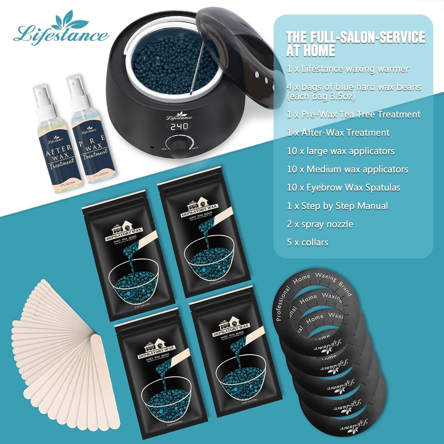Lifestance Kit de depilación para mujeres y hombres, calentador dig...