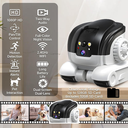 Cámara para mascotas, robot móvil 1080P para interiores con aplicac...