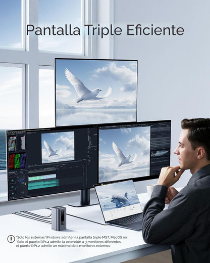 Baseus Estación de acoplamiento, Spacemate(Win) 11 en 1, pantalla triple, HDMI y DP 4K, puertos USB A/C de 10 Gbps, Gigabit Ethernet, 100 W PD, audio, estación de acoplamiento para laptop para Windows