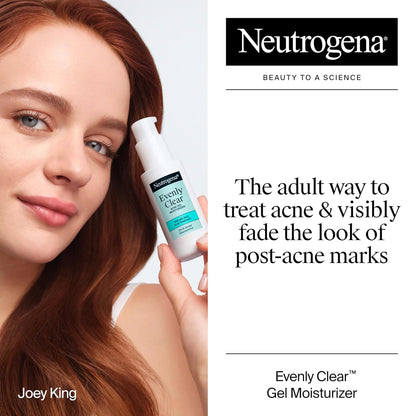 Neutrogena Hidratante de gel para acné uniformemente transparente con ácido salicílico y N-acetil glucosamina, hidratante facial ligero y no grasoso que ayuda a tratar brotes y desvanecer visiblemente