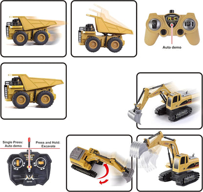 JOYIN Juego de 2 vehículos de construcción a control remoto, excava...