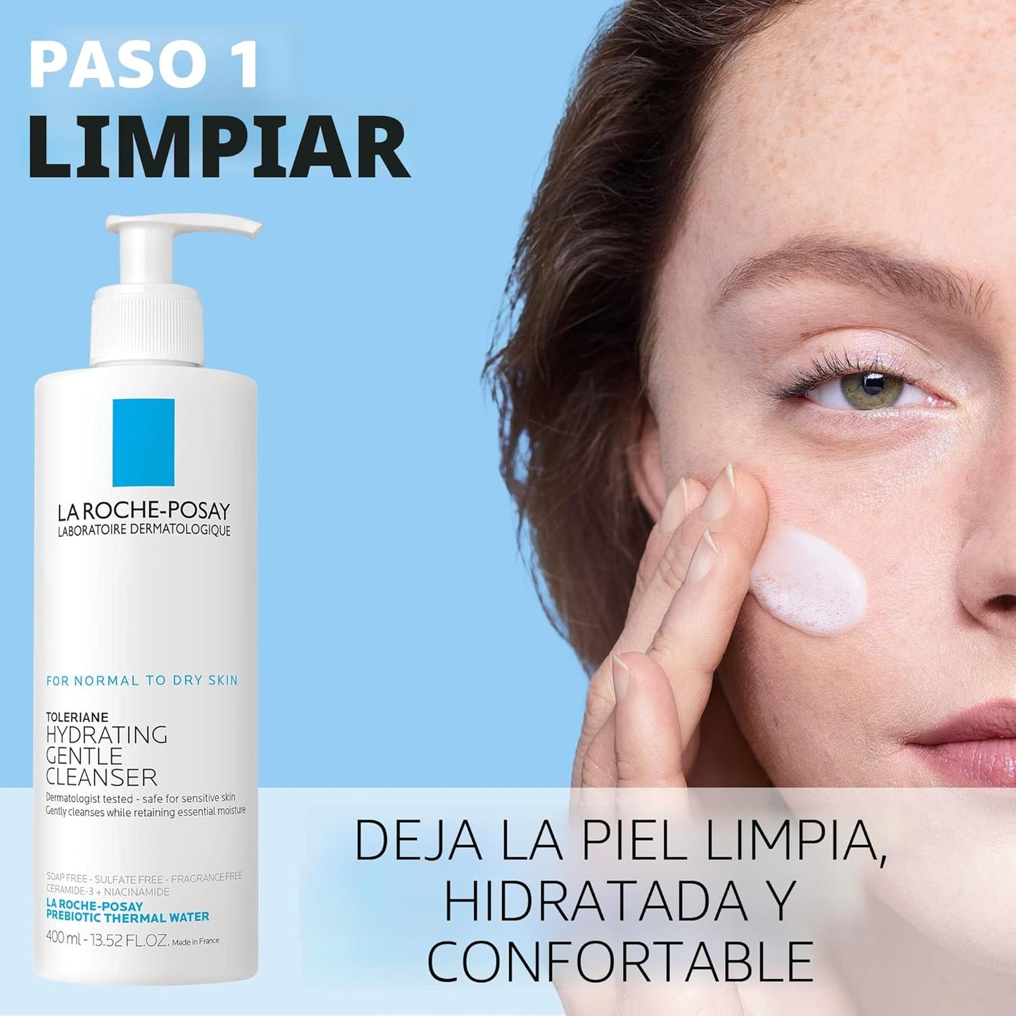 La Roche-Posay Toleriane - Limpiador facial suave e hidratante, lim...