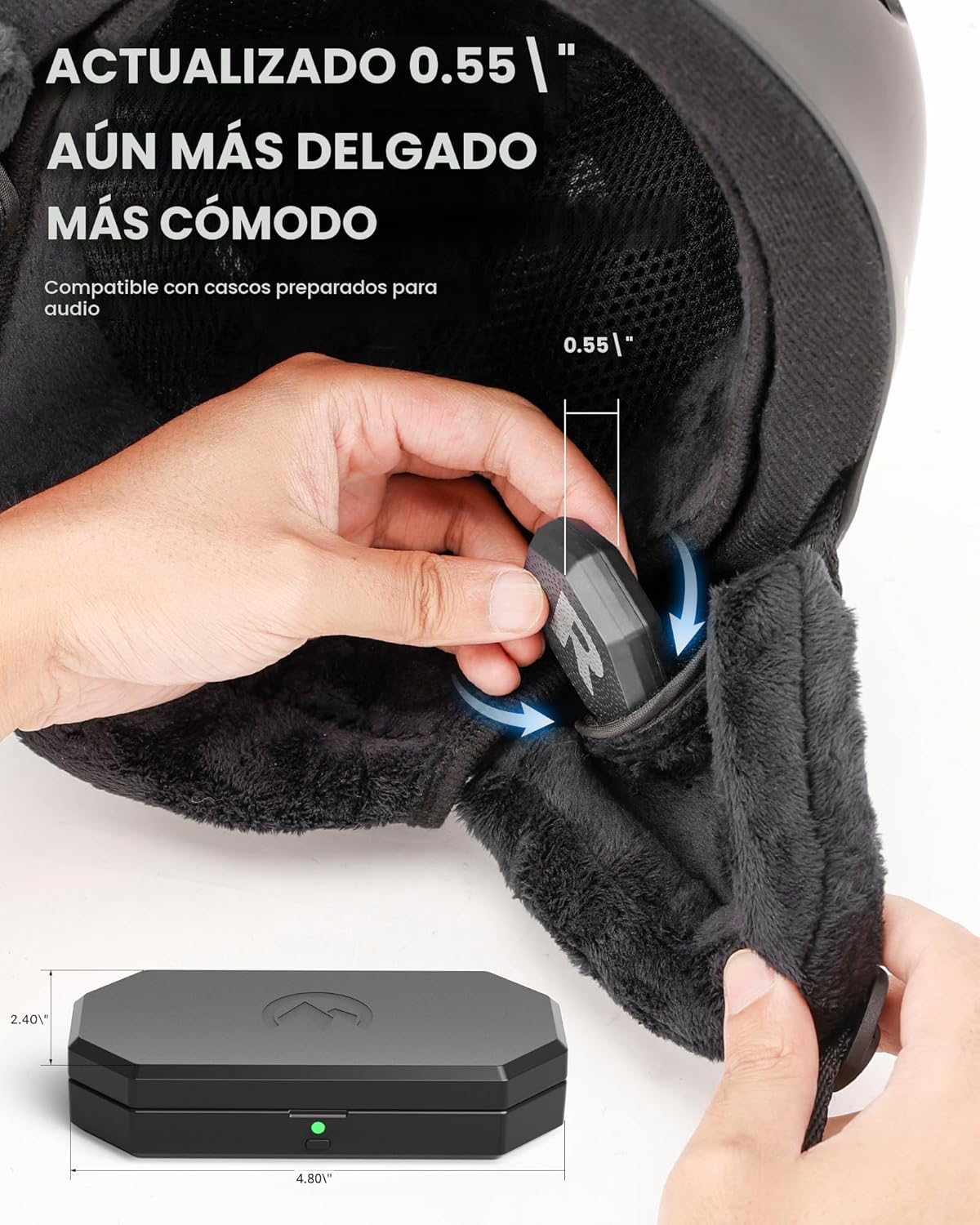 OutdoorMaster Auriculares Actualizados para Casco de Esquí, Bluetooth Inalámbrico Verdadero con Estuche de Carga, Auriculares Drop-in con Chip de Altavoz HD Compatible con Todos los Cascos de