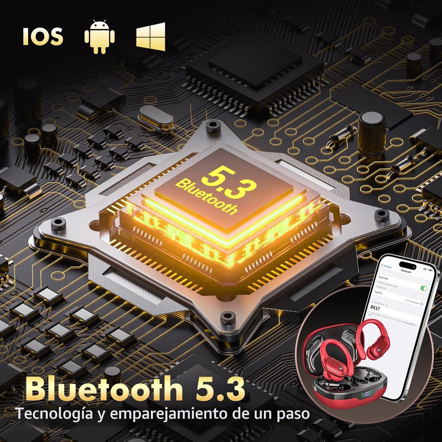 HAOYUYAN Auriculares inalámbricos, auriculares Bluetooth deportivos...