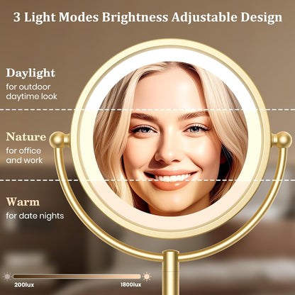 VESAUR Espejo de Maquillaje Iluminado Dorado Grande de 8.5''...