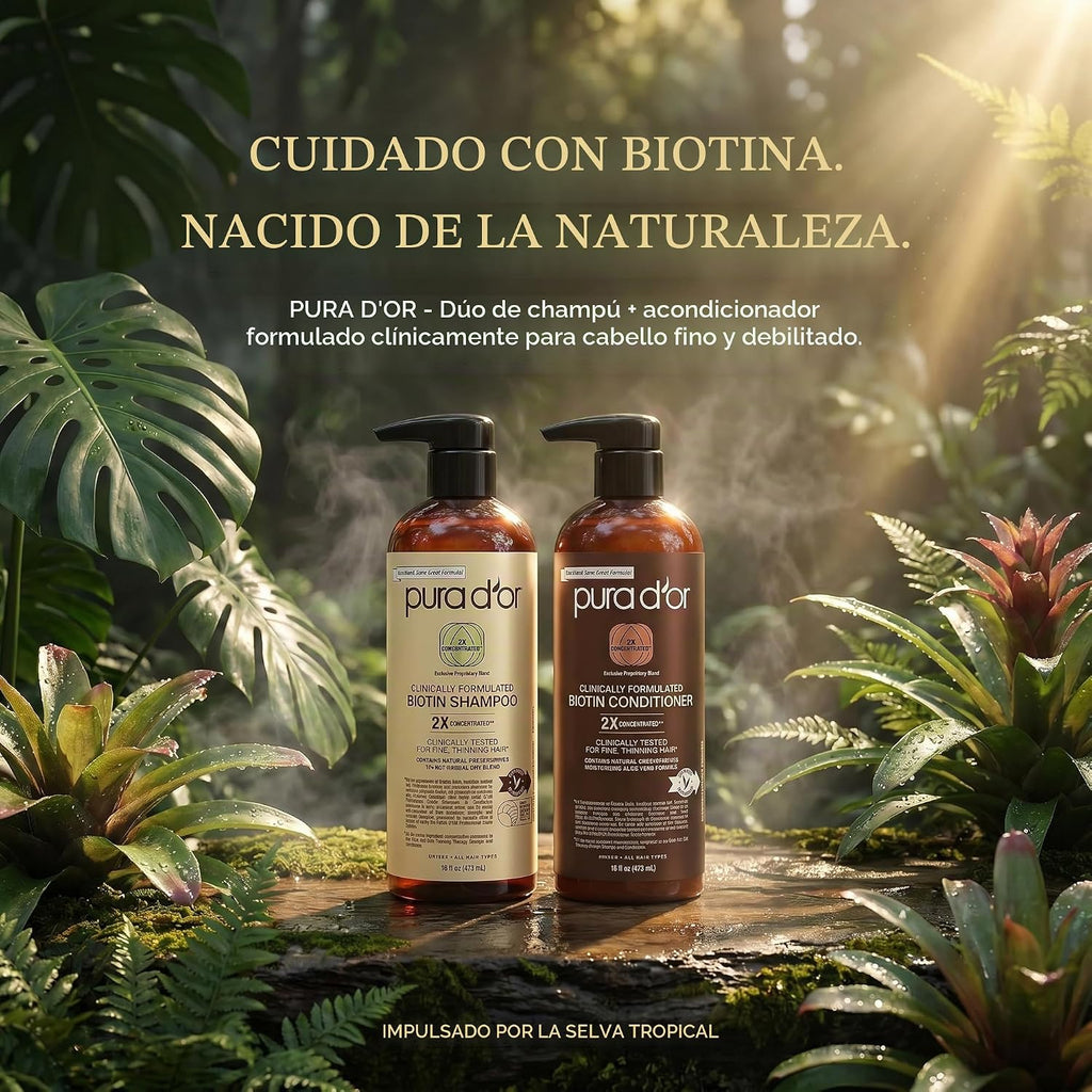 PURA D'OR Champú y Acondicionador de Biotina Formulados Clínica...