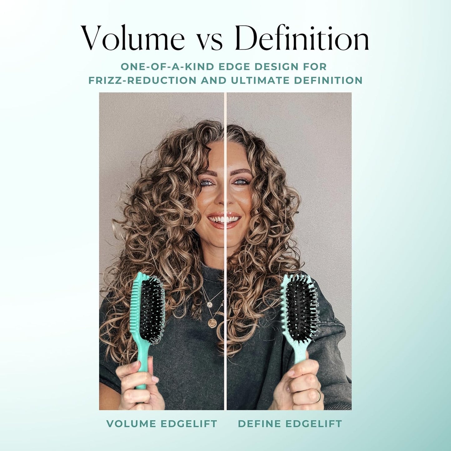 Cepillo de volumen EdgeLift de Bounce Curl, herramienta 5-en-1 para ondas voluminosas, rizos y espirales - Azul verdoso